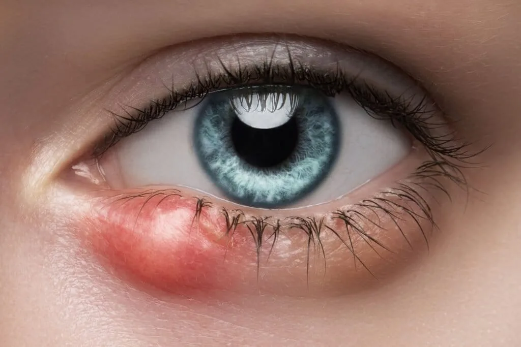 Mulher de olhos verdes com terçol