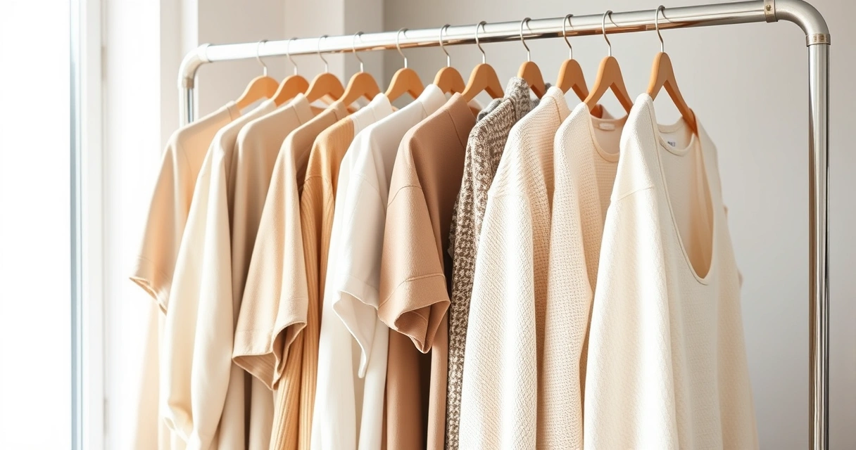 Arara com roupas de tons neutros num ambiente claro