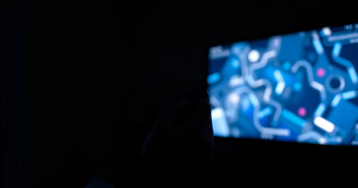 Mãos segurando um controle de videogame num ambiente escuro