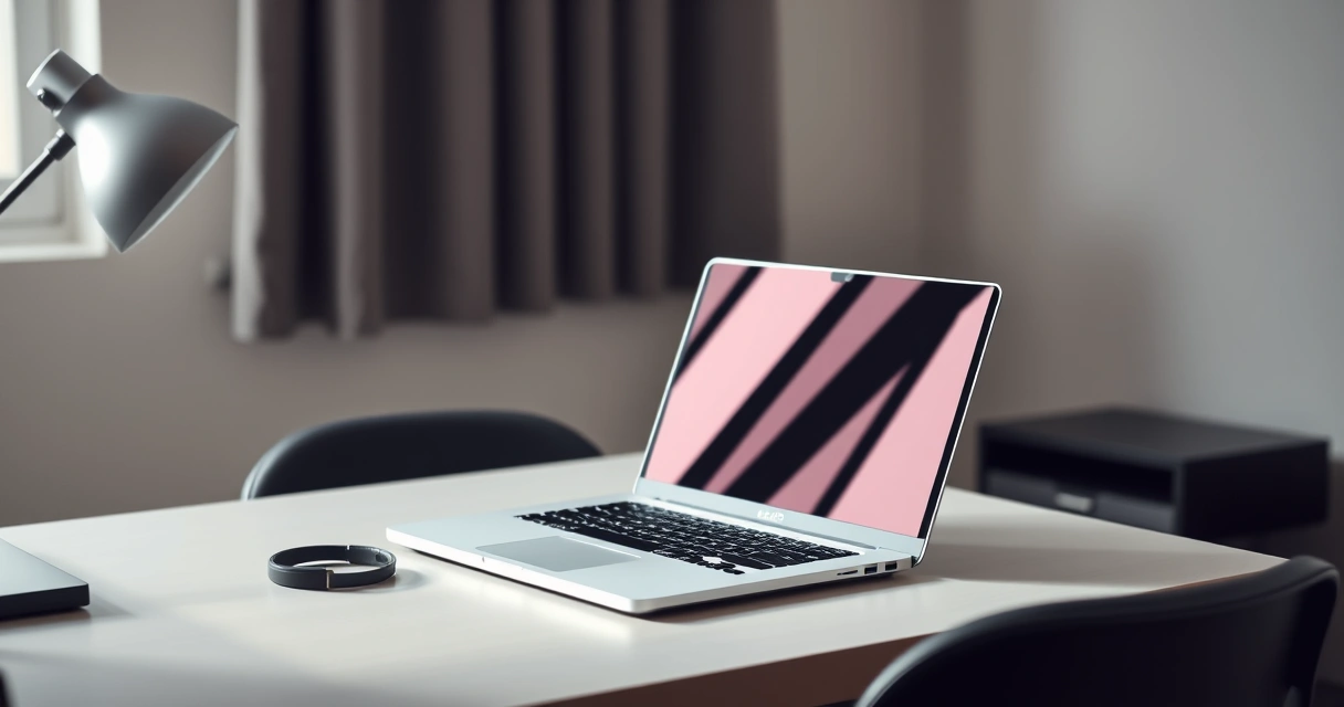 Notebook com fones de ouvido sobre a mesa, num quarto silencioso
