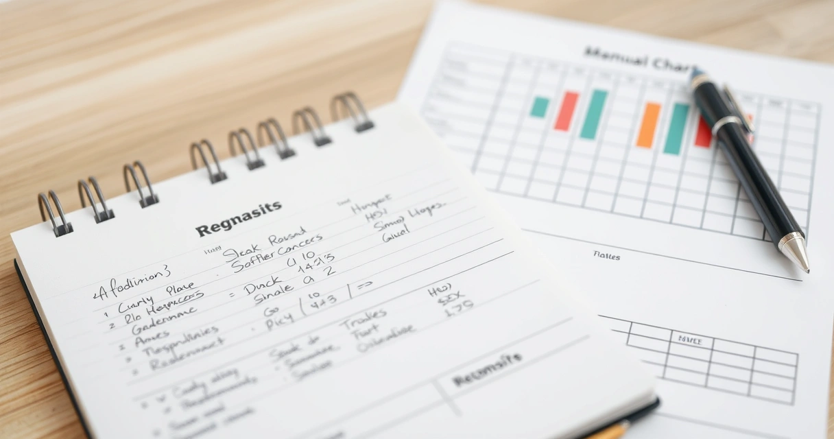 Caderno com anotações à mão ao lado de um gráfico impresso