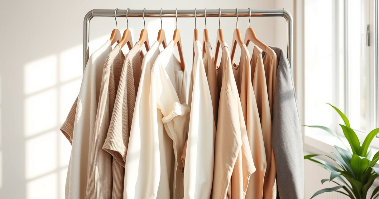 Arara com roupas de tons neutros num ambiente claro
