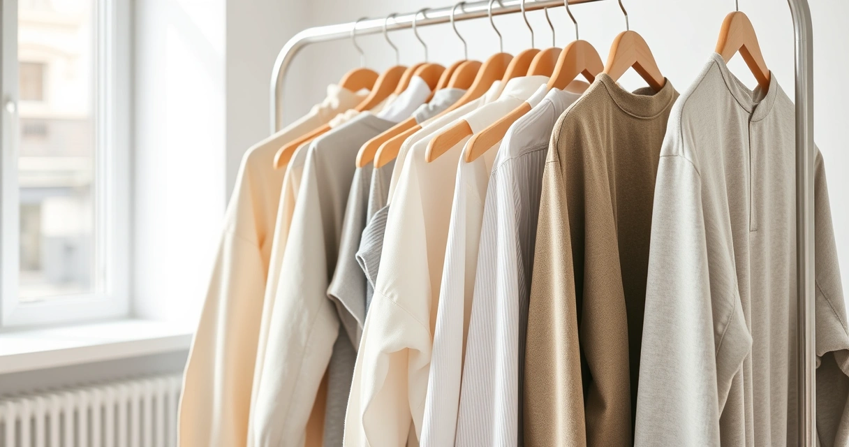 Arara com roupas de tons neutros num ambiente claro