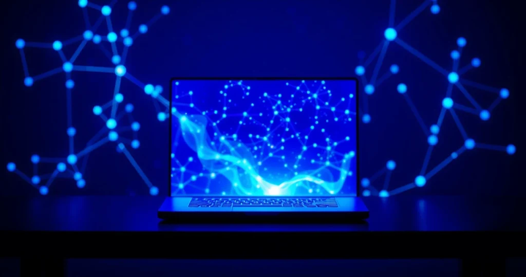 inteligência artificial que se candidata a vagas de emprego representada por rede neural sobre notebook