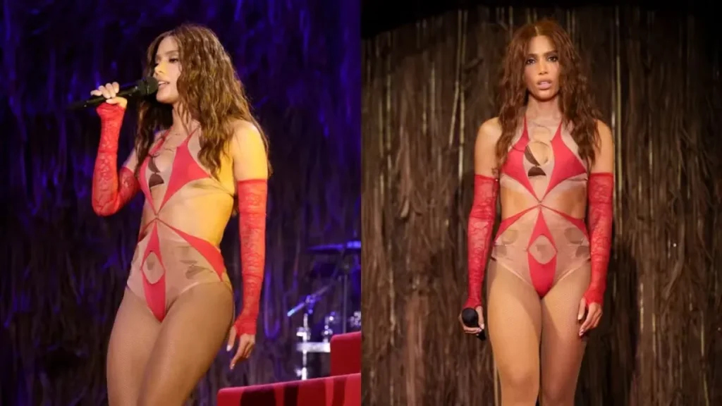 Anitta troca de roupa no palco e estreia turnê com body ultracavado